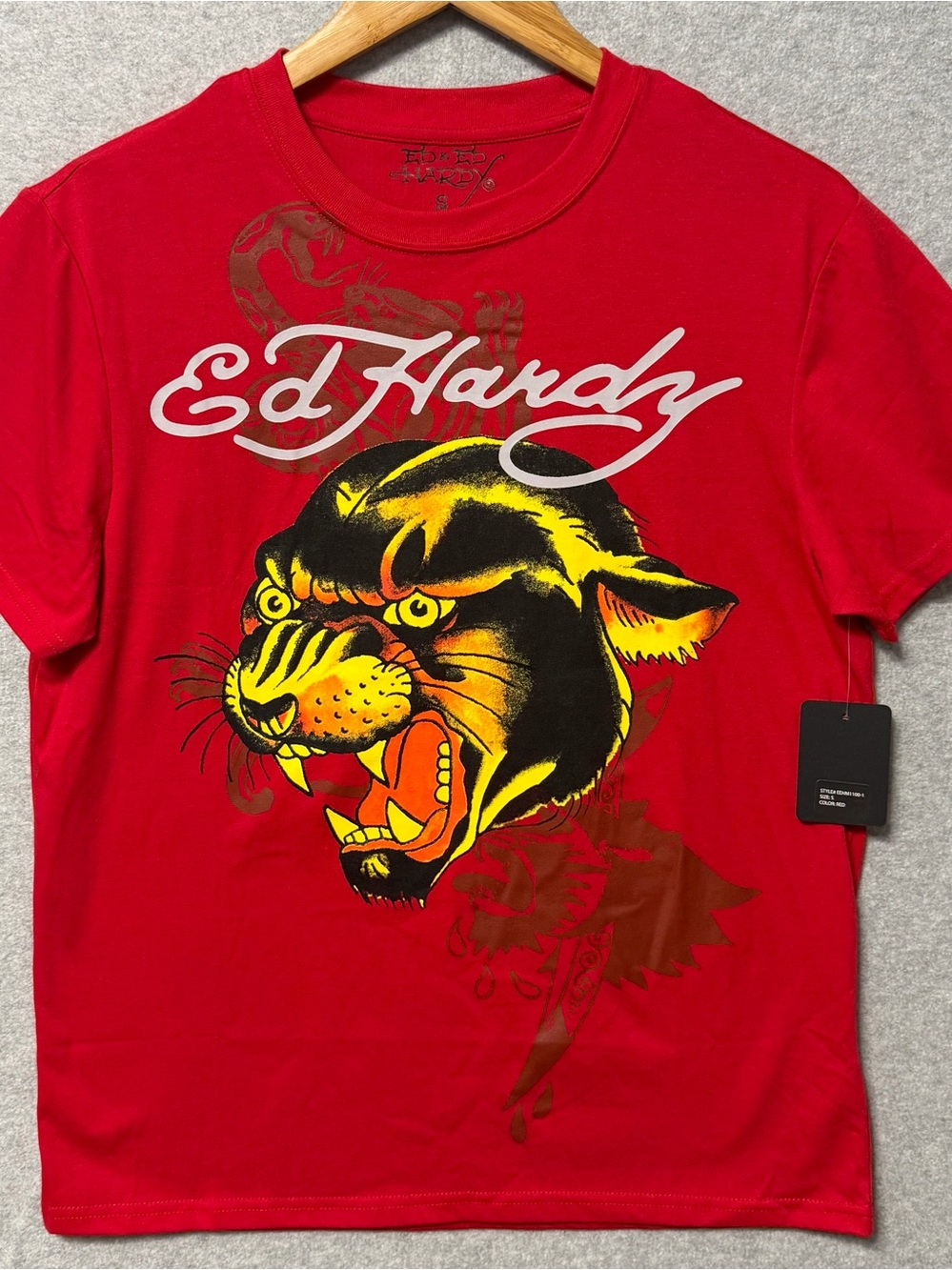 Ed Hardy Men’s Panther Graphic T-Shirt Small Red Black Tattoo NWT